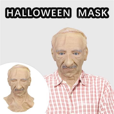 Qisiwole Old Man Mask Realistic Old Man Human Mask Halloween Scary Skin Elder Mask Costume Full