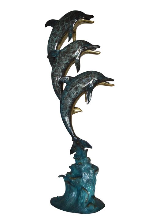 Three Dolphins Overreach Each Other Fountain Bronze Statue 22x 15x