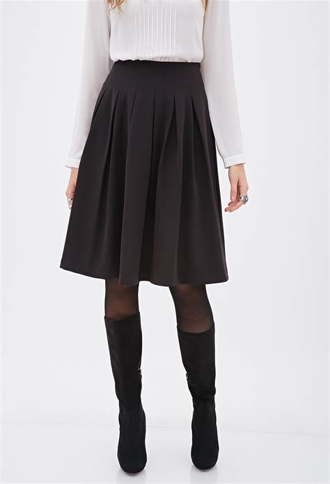Forever 21 Contemporary Knee Length Pleated Skirt In Black