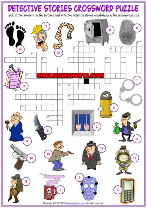 Detective Stories Esl Printable Crossword Puzzle Worksheet