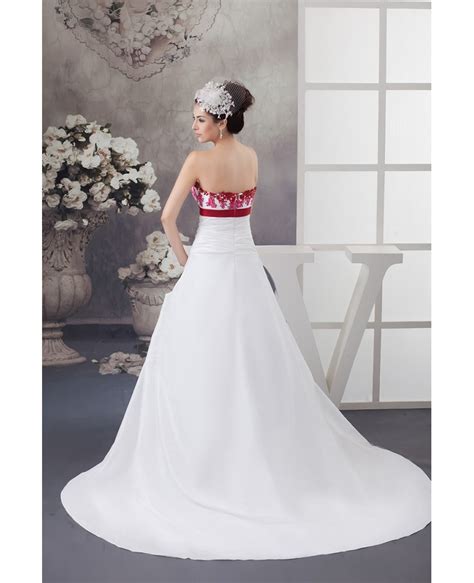 The decor of ribbons, cupcakes, the processional and recessional music, our first dance song, and even the red of my dress were all. White and Red Flowers Taffeta Lace Color Wedding Dress ...