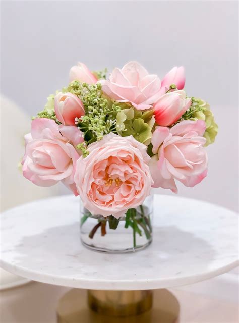 Pink Centerpiece Rose Real Touch Flower Arrangement Peonies Etsy