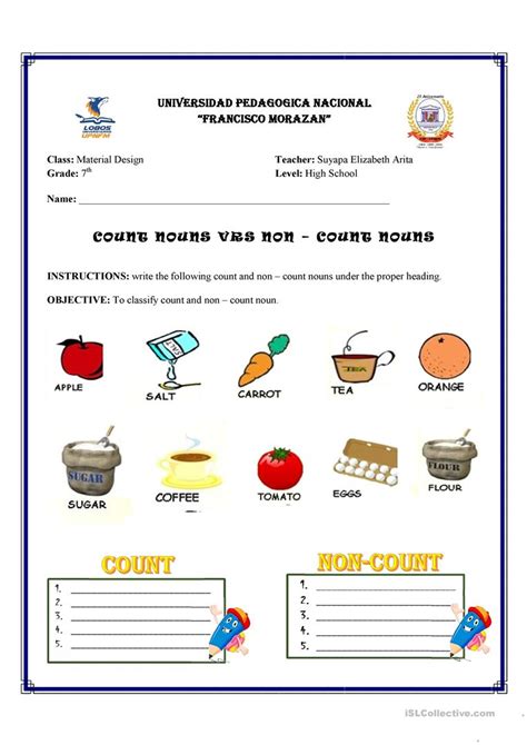Count And Non Count Nouns English Esl Worksheets For Distance