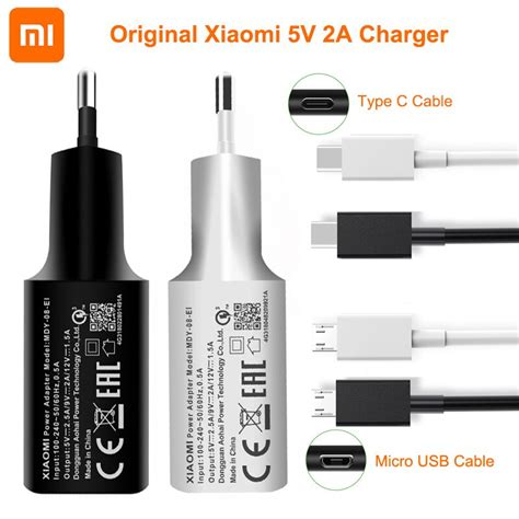 Carregador Original Xiaomi EU Adaptador Micro USB Tipo C Cabo De Dados