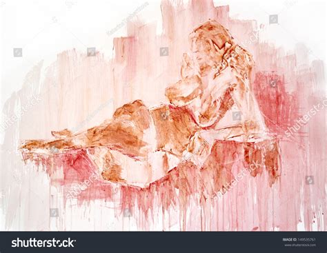 Contemporary Illustration Lying Nude Woman Figure Stock Illustration