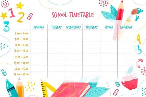 Watercolor Back To School Timetable School Timetable Kids Going To