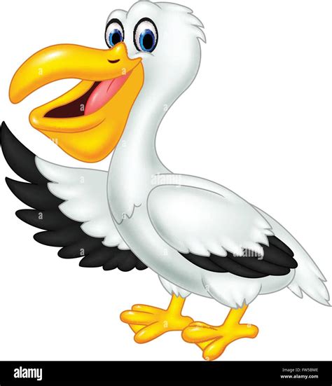 Cute Cartoon Pelican Waving Isolated On White Background Stock Vector