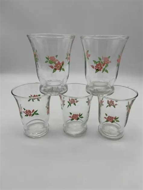 Set Of 5 Libbey Pink And Yellow Roses Floral Flowers 3 Fluted Juice Glasses 14 00 Picclick