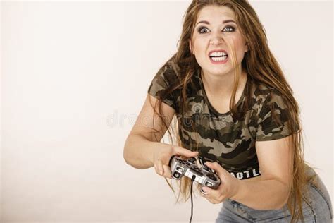 Gamer Woman Holding Gaming Pad Stock Image Image Of Videogame Games