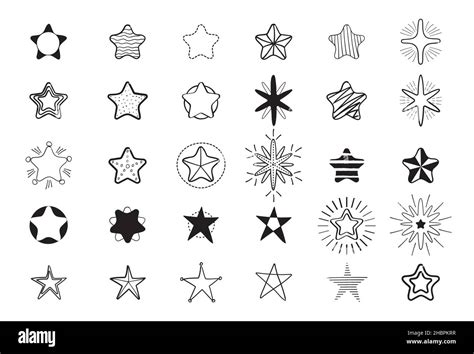 Ink Hand Drawn Stars Vector Set Star Rating Sign In Doodle Style On