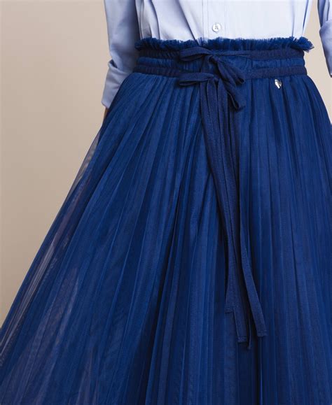 Pleated Tulle Midi Skirt Woman Blue Twinset Milano