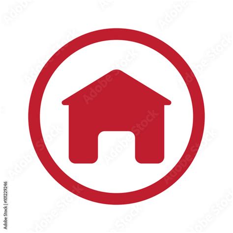 Flat Red Home Icon In Circle On White Stock Image And Royalty Free
