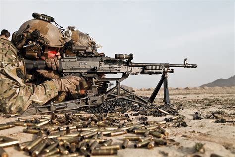 Military Armament Us Army Rangers Firing An M 240 Machine Gun