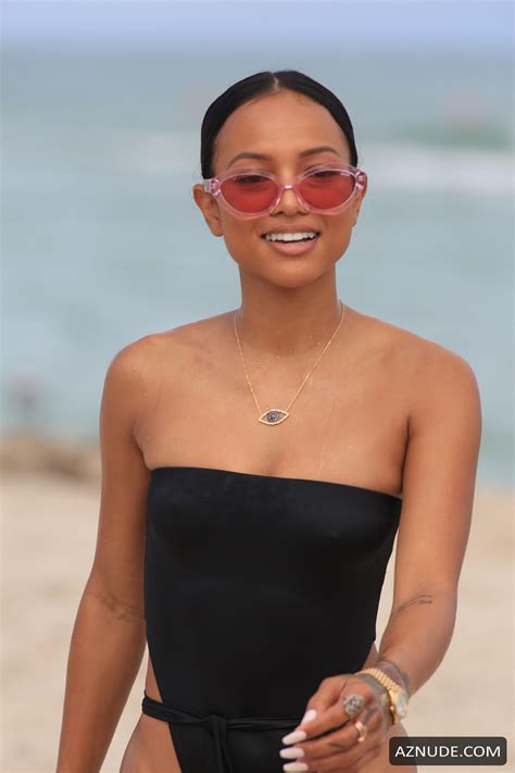 Karrueche Tran Sexy Fit Physique In A Sexy One Piece Swimsuit While Enjoying Beach Day Miami