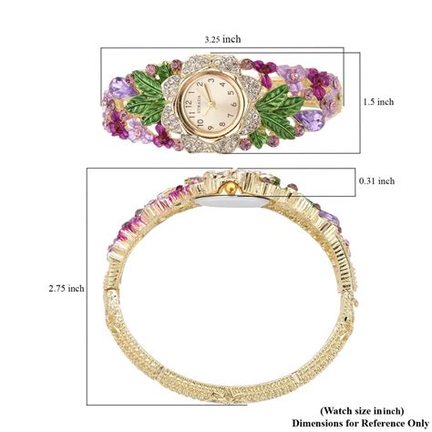 Buy Strada Japanese Movement Multi Color Crystal Purple Glass Floral And Leaves Pattern Bangle
