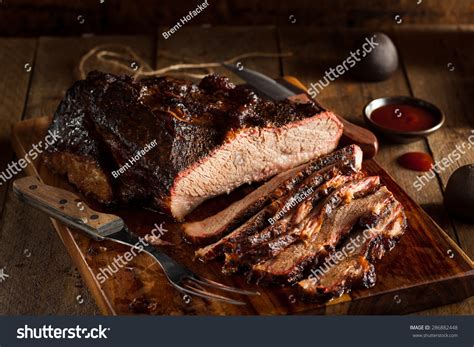 Homemade Smoked Barbecue Beef Brisket With Sauce Stock Photo 286882448