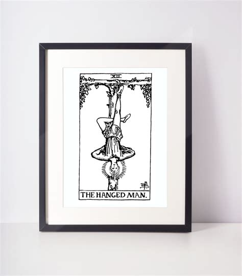 The Hanged Man Black And White Tarot Print Tarot Card Art Etsy