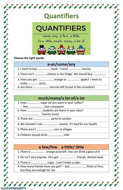 We use some other quantifiers only with uncountable nouns. Quantifiers Interactive worksheet in 2020 | English as a ...