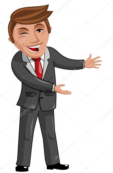 Proud Cartoon Businessman Presenting Isolated Desenhos Animados