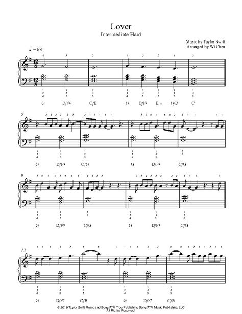 Lover By Taylor Swift Piano Sheet Music Intermediate Level In 2021