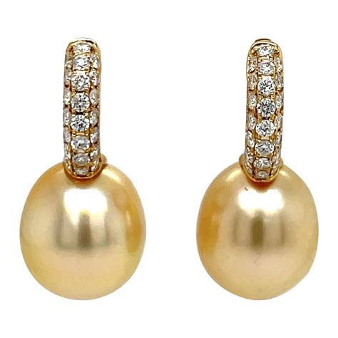 golden south sea pearl diamond drop earrings 0 30 carat 18 karat yellow gold for sale free