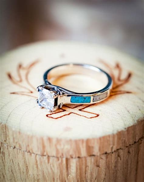 Moissanite Antler Pronged Engagement Ring With Antler And Turquoise
