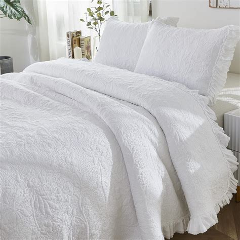 Brandream White Quilts Set Queen Size Bedspread Set Cotton Luxury