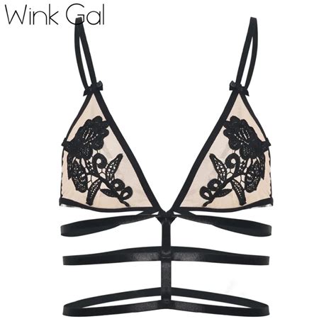 Wink Gal New Sexy Cage Bra For Women Embroidery Floral Bralette