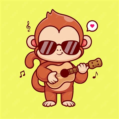 Premium Vector Cute Monkey Playing Guitar Cartoon Vector Icon