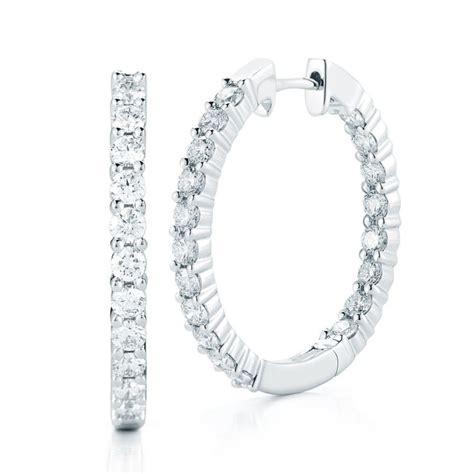 Earring sets are perfect for numerous piercings or just to mix and match! 2.00ctw Round Brilliant Cut Diamond Hoop Earrings Set Inside & Out, 18ct White Gold | Costco UK