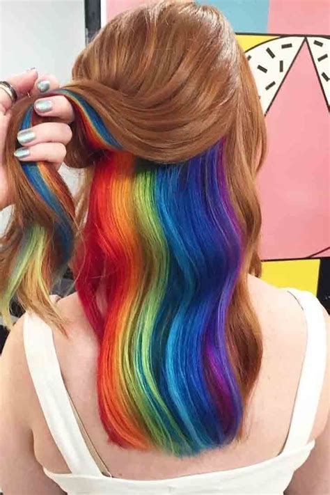 Hidden Rainbow Under Hair Amazing Peekaboo Rainbow Hair In Hair Color Underneath Hair
