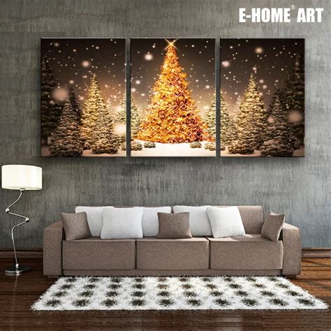 E Home Stretched Led Canvas Print Christmas Tree In The Snow Christmas