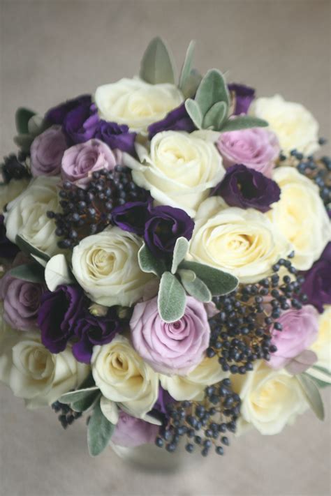 Wedding Bouquet In Ivory Purple And Lilac With Avalanche Roses Ocean