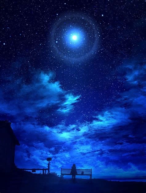 Starry Sky Lonely Girl Night Sky Wallpaper Anime Scenery Anime