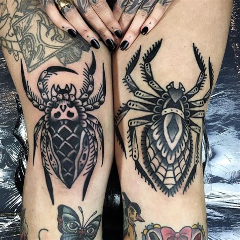 Tattoos On The Legs Of Women With Bugs And Flowers