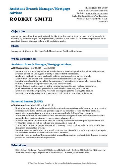 Maybe you would like to learn more about one of these? Assistant Branch Manager Resume Samples | QwikResume