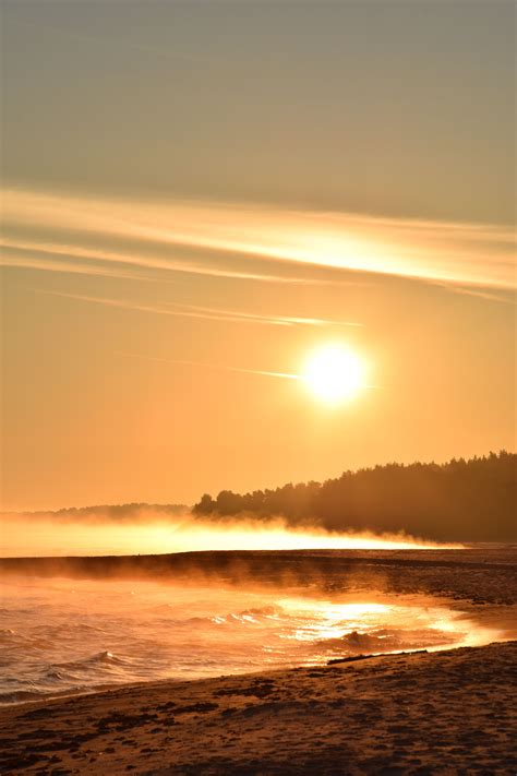 Early Summer Morning Sunrise Beach Ocean Sun Peace Fog