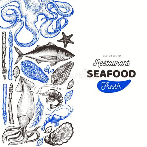 Seafood And Fish Design Template Hand Drawn Vector Illustration Food