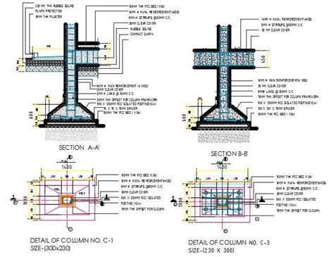 Foundation Column Plan And Section Drawing Dwg File Cadbull