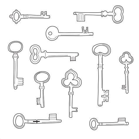 Hand Drawn Old Key Doodle Icon Set Vector Illustration In Cartoon