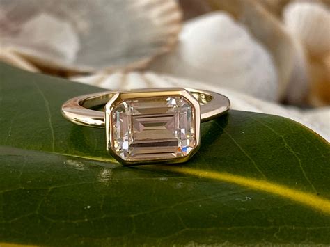 Emerald Cut Engagement Ring Emerald Cut Ring East West Ring Etsy