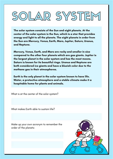 Solar System Reading Comprehension Worksheets