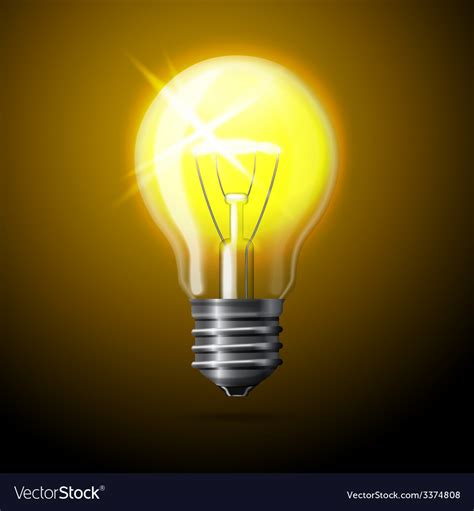 Realistic Glowing Light Bulb On Dark Background Vector Image