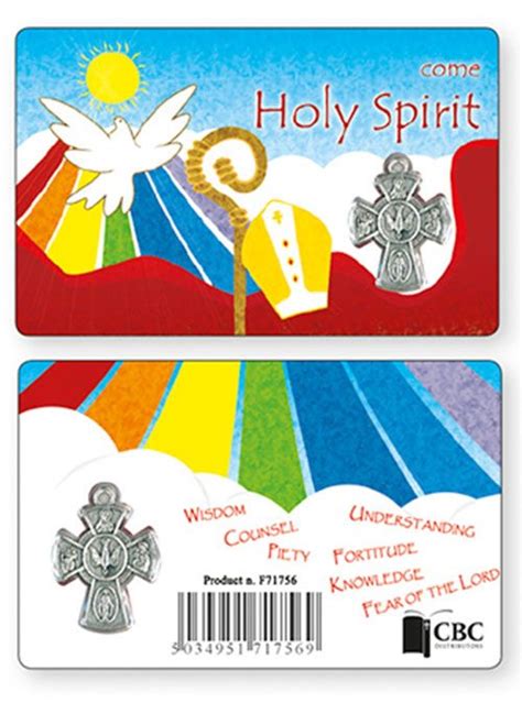 Confirmation Prayer Card With Metal Holy Spirit Cross Medal Catholic T