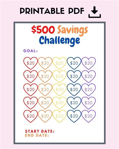 Rainbow Money Saving Challenge Printable Save 500 Savings Challenge