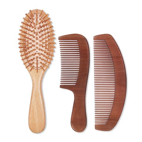 Buy Natural Wood Hair Brush With Wooden Bristles Massage Scalp Comb And
