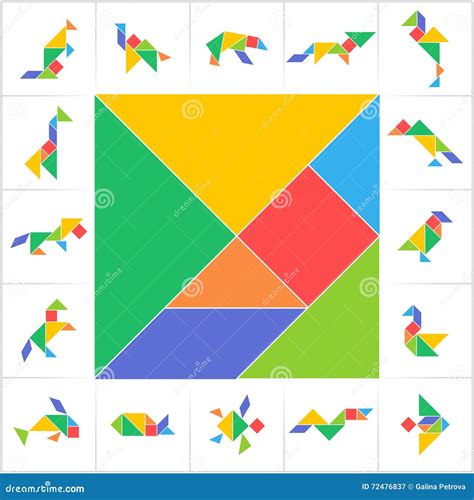 Set Of Tangram Animals Brain Game For Children Vector Illustration