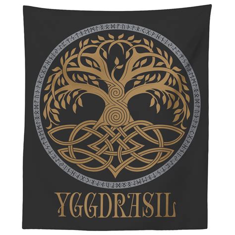 Norse Pagan Yggdrasil Knotwork Tapestry Blue Pagan