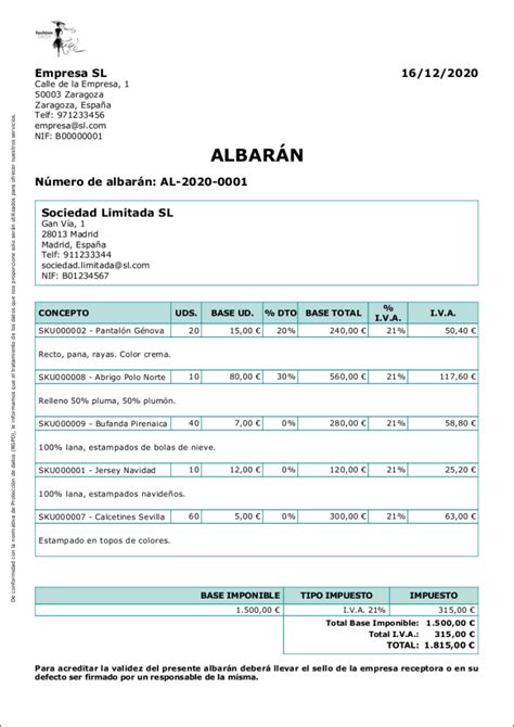 Ejemplo De Albarán Modelo De Albarán Blog Contasimple