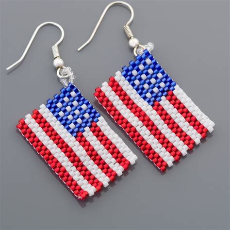 4th Of July American Flag Patriotic Seed Beads Earrings Made In The Usa